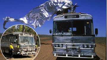 The iconic bus from The Adventures of Priscilla, Queen of the Desert in the 1994 film and (inset) in its current state. Pictures supplied by History Trust of South Australia