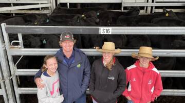 The Butcher family, Bundarra, with Pippa, Nick, Matilda and Beau sold EU accredited Angus weaner steers, many of them sired through artificial insemination by Knowla So Right, to make $1204 for 319.5kg at 377c/kg.