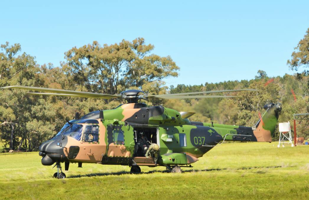 The new “Taipan” MRH 90 helicopter captained by Grenfell pilot Acting Major Daniel England. (photo contributed by Garth England)



