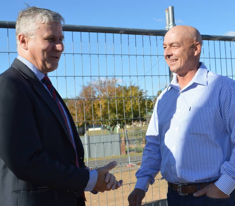 Weddin Shire Mayor Mark Liebich with Federal member Michael McCormack at the site of the proposed new Medical Centre, Mr McCormack is very positive about the project and repeatedly states how essential it is for Weddin Shire.