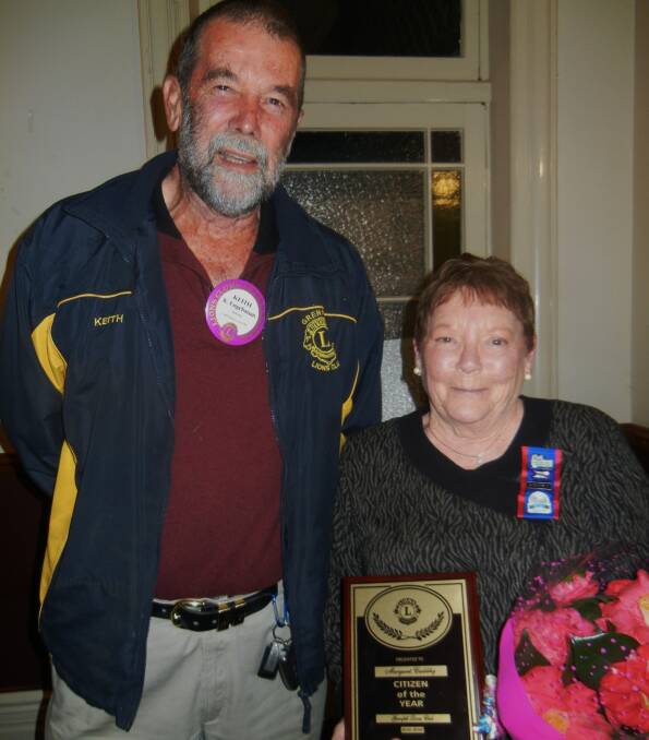 Grenfell Lions Club Citizen of the Year, Margaret Cuddihy with President Keith Engelsman.



