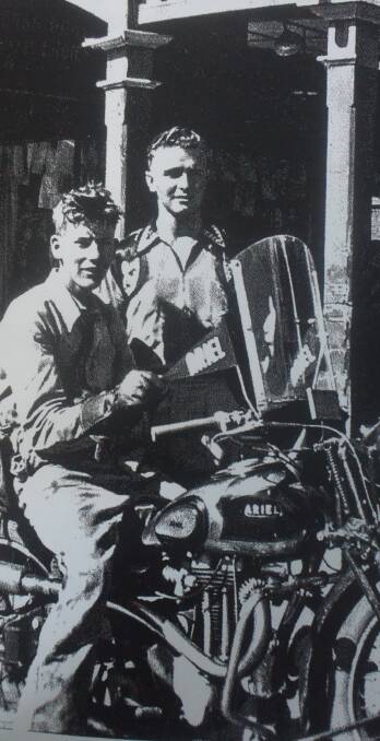 Peter O'Brien and Maurice Simpson in 1951 with Maurice's beloved Ariel 500cc Red Hunter motorcycle. (Contributed)





