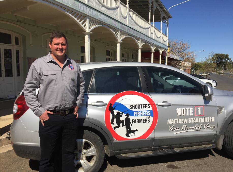 Shooters, fishers and farmers party candidate Matt Stadtmiller during his visit to Grenfell last week. 