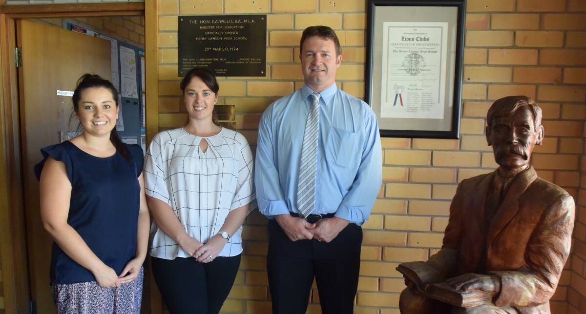 New staff at The Henry Lawson High School Emma Griffin, Ashley Kuhn and principal Ian Pattingale.




