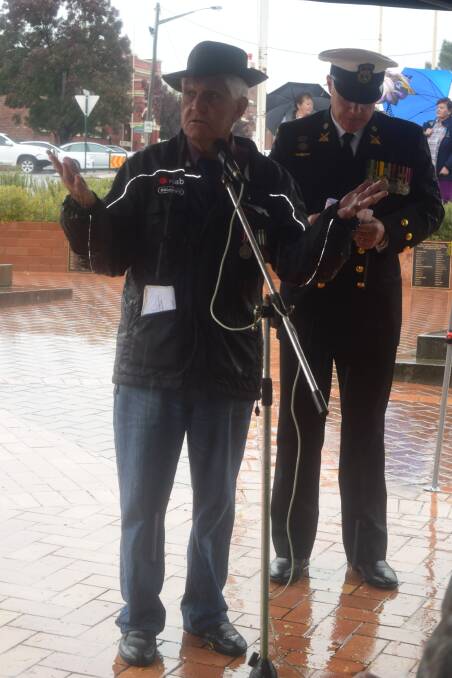 Terry Carroll delivers a 'Welcome to Country' at the Grenfell RSL Anzac Day Service.