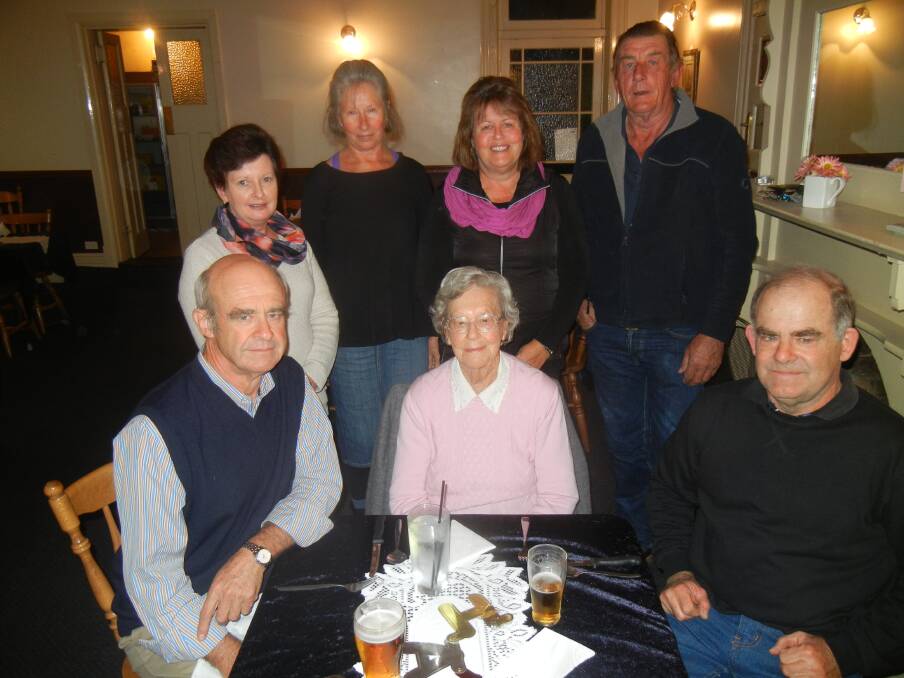 Teddy Simpson (C-F) celebrating her birthday with her sons Ric (L) and David and (BL-R)  daughters in law Joanne and Jane, daughter Cathie and her husband Paul Logan.
