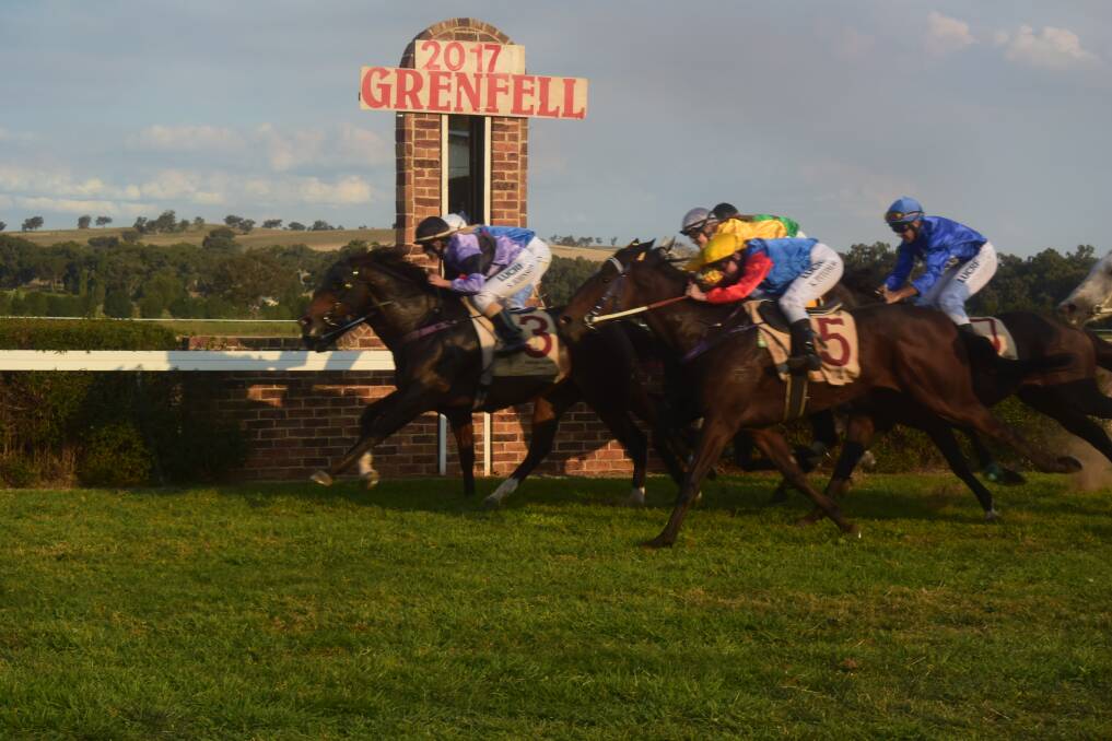 'As Easy As' crosses the finish line in first place in Race 6 at the Grenfell Picnic Races last Saturday.