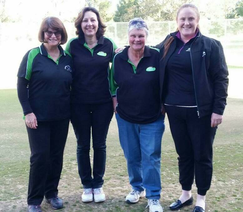 Val Forsyth, Maria Neill and Virginia Drogemuller winners at the NSW Sand\ Grass Championships held last weekend with a representative from NSW Golf.

