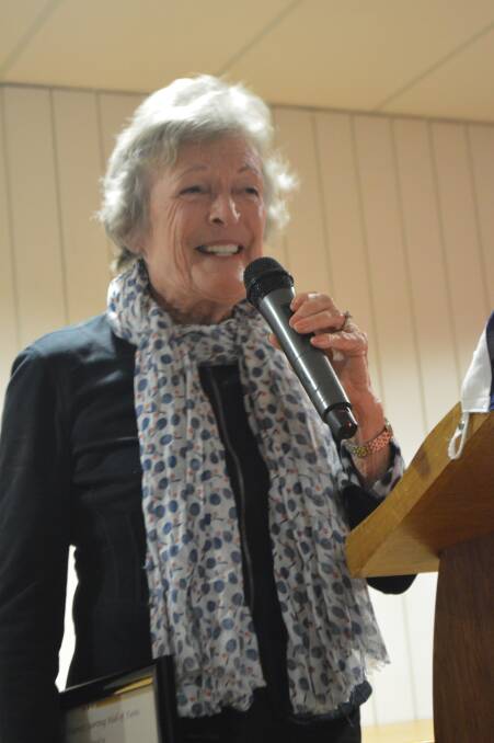 Jan O'Neill (nee Lehane) addresses the crowd at the Grenfell and District Sporting Hall of Fame launch last Saturday evening.
