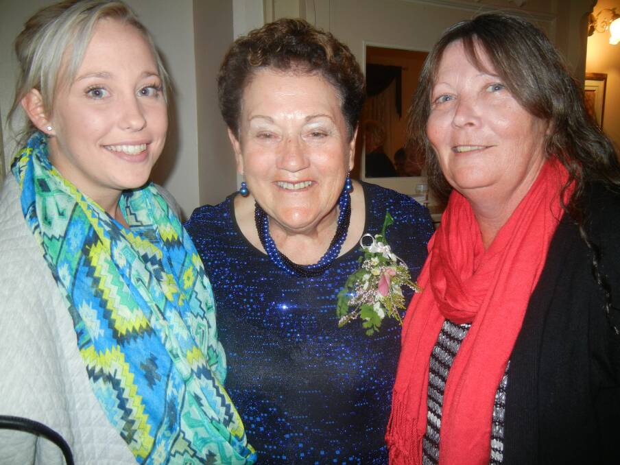 Patricia Reid (C) celebrating her 80th birthday with Amber Atkins (L) and Belinda Power. 
