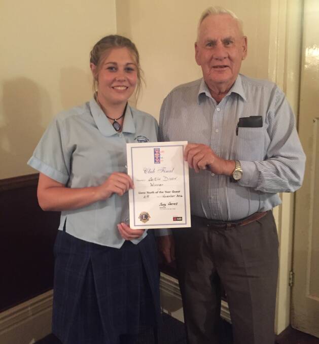 Overall winner of the Grenfell Lions Club Youth of the Year Quest Caitlin Dixon with Maurice Simpson.

