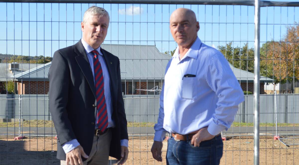 Member for Riverina Michael McCormack with Weddin Shire Mayor Mark Liebich at the proposed Grenfell Medical Hub site.