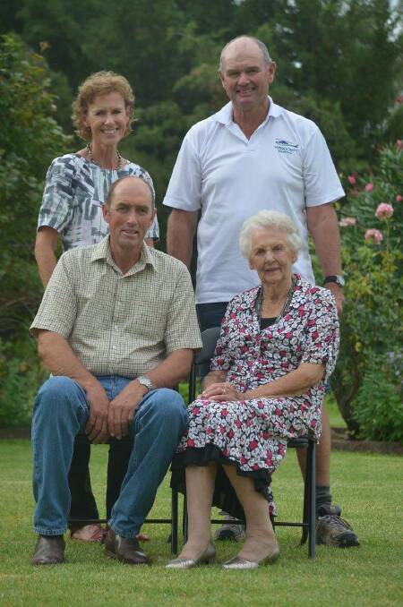 Edith Taylor with her children (B) Sue Downes from Denman and Stuart and (F) Leigh at her 90th birthday celebrations. Absent Brian who lives in Denmark. (Contributed)