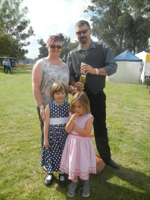Danielle and Brendan McAlister and daughter Serenity and friend Clementine Ryan (L) at the Picnic Races.