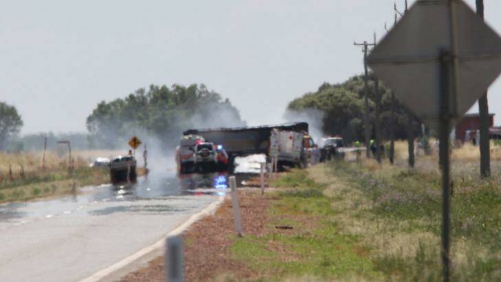 Emergency services respond to the fatal truck crash on Irrigation Way on Tuesday afternoon. Photo: The Irrigator