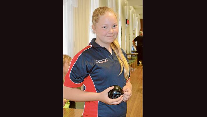 Tiffany Ballard from Young enjoying her indoor bowls at the Pairs Championships last Sunday. 