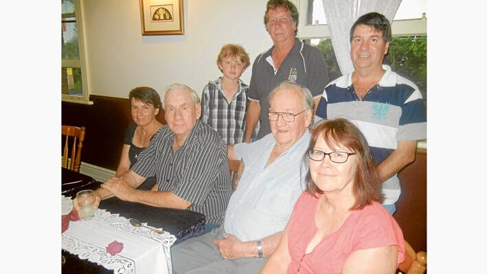 Enjoying a family get together at Fettler’s Restaurant are (F L-R) Denise Fennell and her dad Maurice Simpson, Keith Simpson and his daughter Aven and (B) Zac, Craig and Grant Simpson.
 
