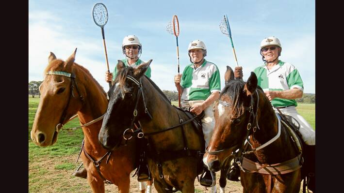 Polocrosse Players (L-R) Peter Beal, ‘Tiger’ Hunter and Kevin Bradford who now play for Harden, all played at Grenfell in the last competition almost 32 years ago, before taking the field for their last game on Sunday  at Grenfell Racecourse complex. 