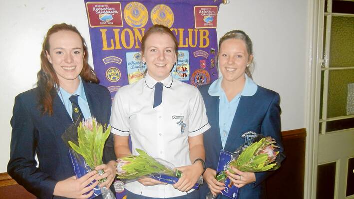 The Lions Youth of the Year Finalists at Grenfell on Sunday March 8 are Kate Kelly - THLHS, Lauren Jenkins - Hennessey Catholic College and Maddison Johnson - Cowra High School. 
