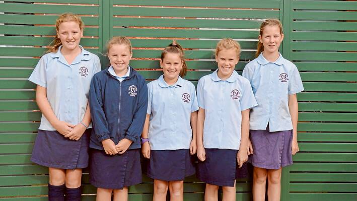 St Joseph's Champion Relay team are Tahnee Purdie, Lilly Holmes, Holli Madgwick, Molly Beasley and Pheobe Clifton. 