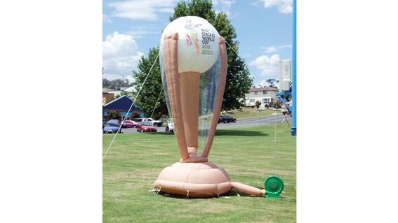 The Giant blow up replica of the ICC Cricket World Cup Trophy was on display at Holman oval last Friday during the World Cup Stop over in Cowra. 