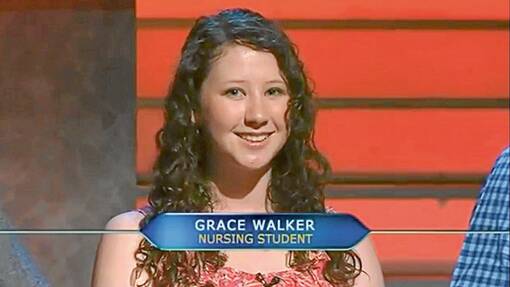 20 year old Grace Walker as she appeared on Who wants to be a Millionaire on Tuesday evening April 1. Grace was no fool on April Fool’s Day and was the very excited winner of $50,000.
 