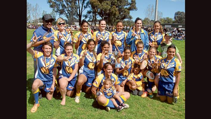 The all conquering Condobolin Woodbridge Cup Ladies League Tag premiers seen here after receiving their medals and the cup at Lawson Park on Grand Final Day on Sunday September 7th. 