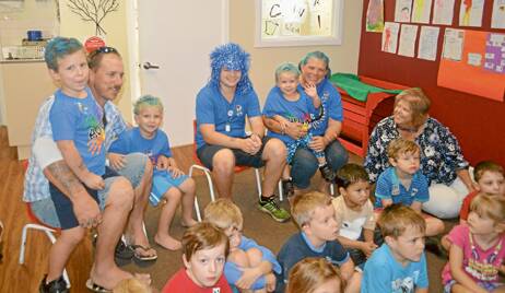The Hersant family at the Grenfell Pre School “Blue Day” held to help make everyone aware of the problems autism creates in our community. The family members are (l/r) Dad Andrew, Dale, Wade, big brother David, Dean and Mum Donna.    