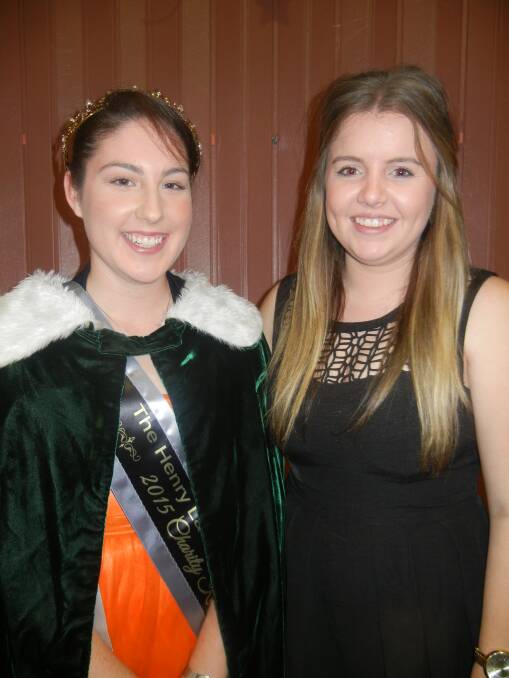 The Grenfell Lions Club entrant Grace Best(L ) in the Henry Lawson Festival King/Queen Competition. Grace who was crowned the 2015 Charity Queen is pictured with the Lions Club Henry Lawson Festival Charity Queen of 2014 Georgia Robinson.
