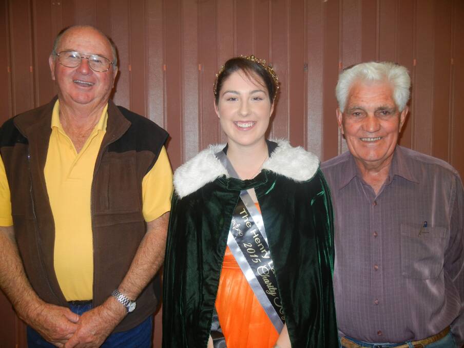 The Grenfell Lions Club Festival King/Queen Entrant Grace Best with the  Lions President Barry Franklin (L) and Secretary Terry Carroll at the Awards Dinner  following the announcement of the winners of the competition where Grace was crowned Charity Queen.


