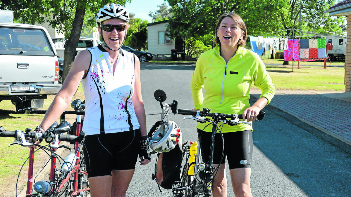 Cyclists Kim Sullivan and Bronwyn Lang all ready for their big outing to Greenethorpe.
