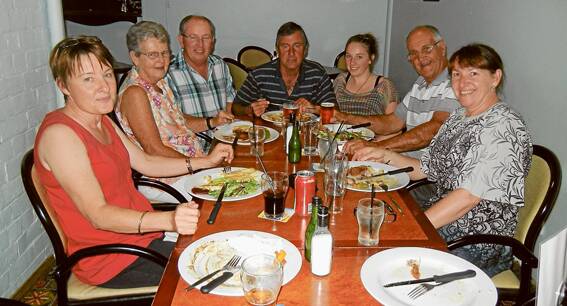 Enjoying an early Christmas get together at the Albion Hotel on November 7 were (L-R) Denise Galvin, Maureen Anderson from Yamba, Terry Galvin, John and Kira Anderson, Rob Anderson from Yamba and Margaret Anderson. 