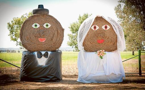 Guests to the Eppelstun/Griffiths wedding were greeted at the main gate by a bride and groom made from round hay bales - this created a lot of interest to neighbours and passers by who stopped to take photos. (Photo Contributed)