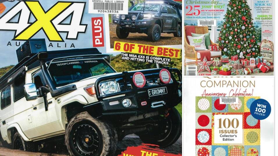New Mags: 4x4 Australia, Better homes and gardens, Quilters companion, Australian Science Illustrated, Tech Life Australia, Gardening Australia, Australian House & Garden and Instyle.