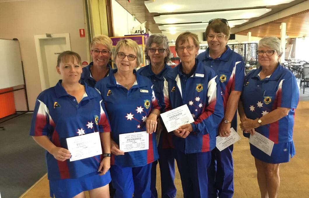 Bowling: Runners up in zone pennants. Sharon Bradtke, Sonia Ingall, sue gault, Rosemary Walter, Judy McAlister, Julie Hughes.
