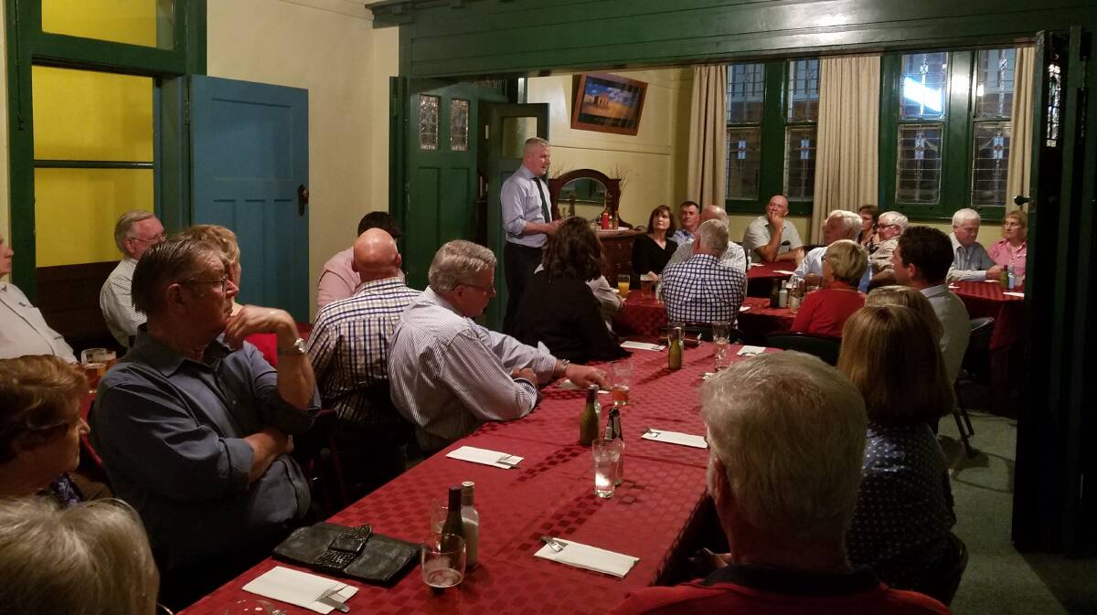 DEPUTY PM: Michael McCormack speaking to a crowd at the Bland Hotel in Quandialla last Thursday evening.