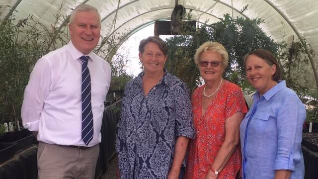 Michael McCormack MP with Weddin Native Nursery treasurer Lorraine Seery, secretary Pam Livingstone and chairperson Jan Diprose.