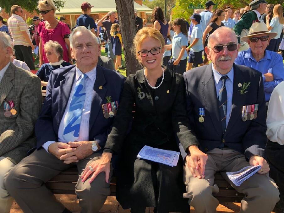 Member for Cootamundra Steph Cooke with two local veterans. Photo: Supplied.