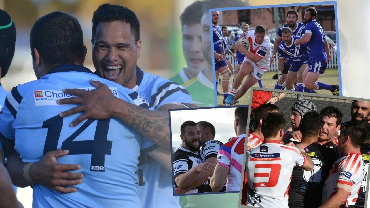 ALL SMILES: Willie Heta is all smiles after knocking off CYMS, (insets from top) Manildra and Molong, Panthers and Mudgee and Forbes and Parkes.