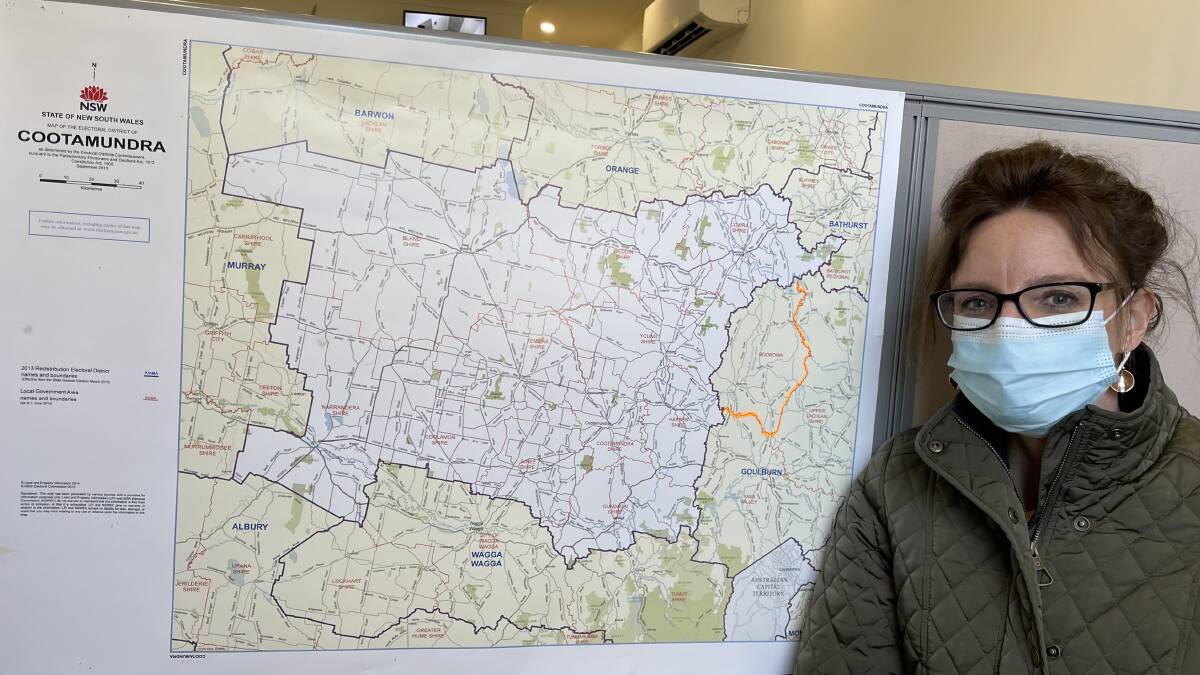 Member for Cootamundra Steph Cooke with the new boundary map. Photo: Supplied.