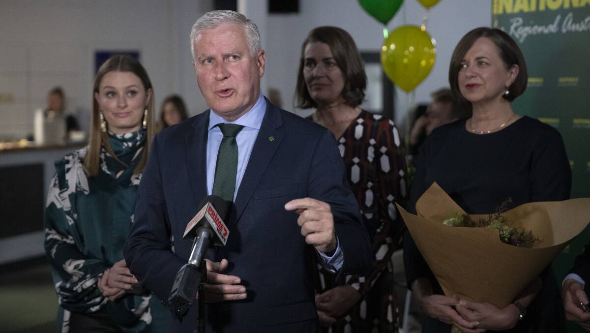 FIFTH TERM: Michael McCormack declares victory on Saturday night. Picture: Madeline Begley