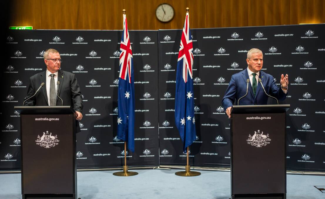 Mark Coulton and Michael McCormack at the announcement in Canberra on Friday.