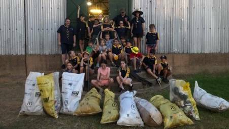 Grenfell Cub Scouts participated in 2019 Clean Up Australia Day picking up over 10 bags of rubbish from across town. Image: supplied.