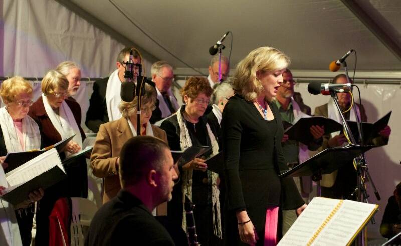 Soprano Sian Prior and the community choir at the Kate Kelly Song Cycle performance in Forbes in 2011. Photo Steven Woodhall.