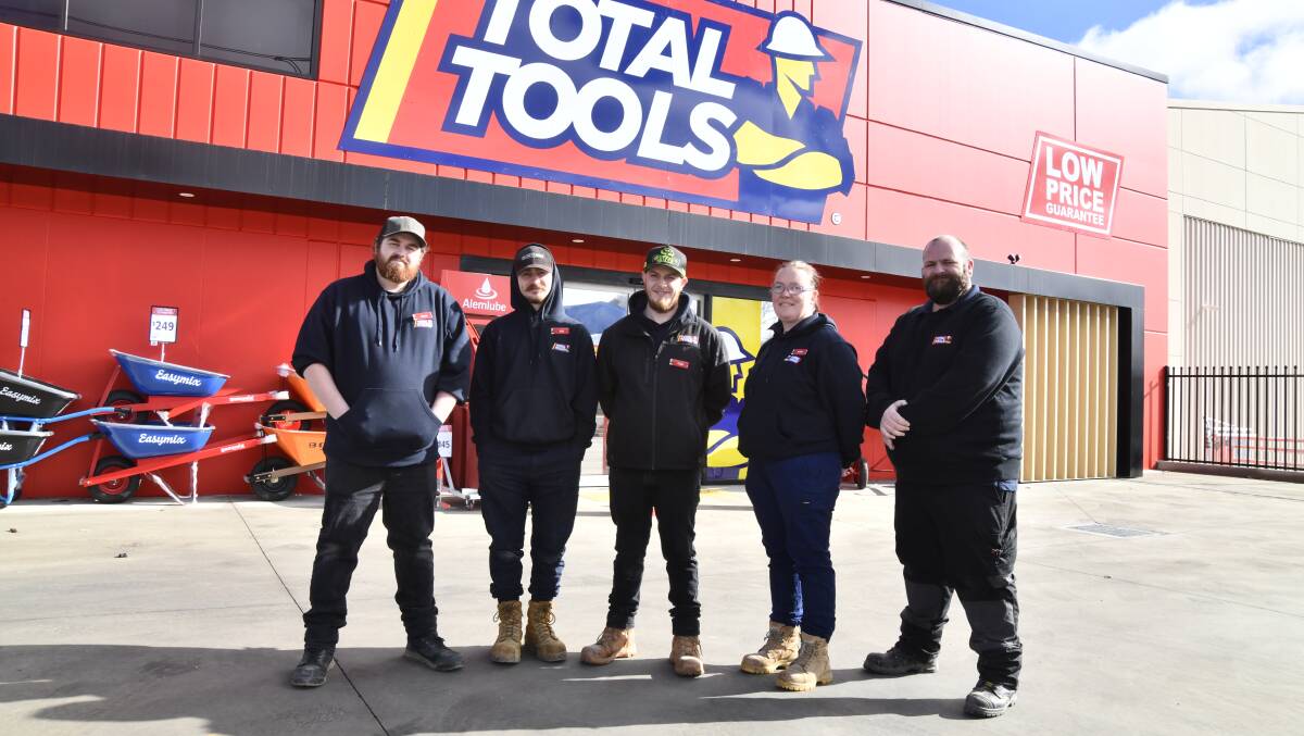 Aaron Thurtell, Josh Dilkes, Codie Hall, Ash Marshall, Shane Robertson at Total Tools on Peisley Street. Picture by Jude Keogh