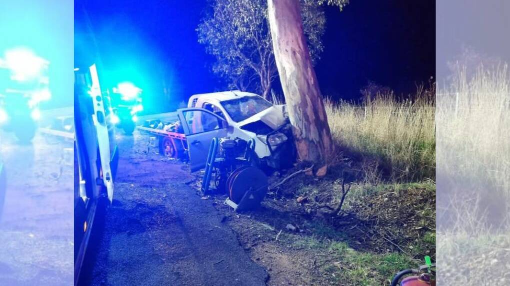 A man was airlifted to Westmead following this crash on Tuesday night. Photo courtesy of the Sofala SES Unit.