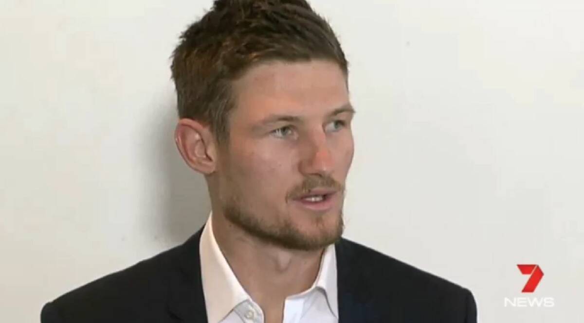 Australian cricketer Cameron Bancroft addresses the media in Perth after the ball tampering scandal. Photo: Seven News


