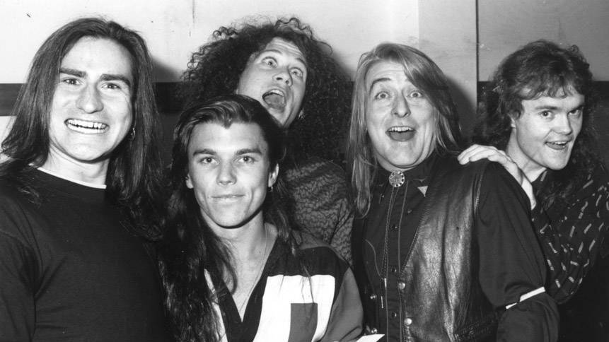 Grant Walmsley (second from left) with The Screaming Jets in 1994.
