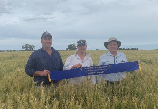 Rob Taylor and Fletcher Taylor received first place in the Grenfell Show Society RAS wheat competition judged by agronomist Alan Umbers.
