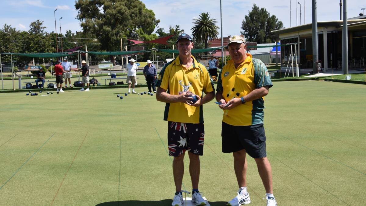 Andrew Armstrong and Barry Bradtke entered into the spirit of Australia Day, dressing appropriately for social bowls.